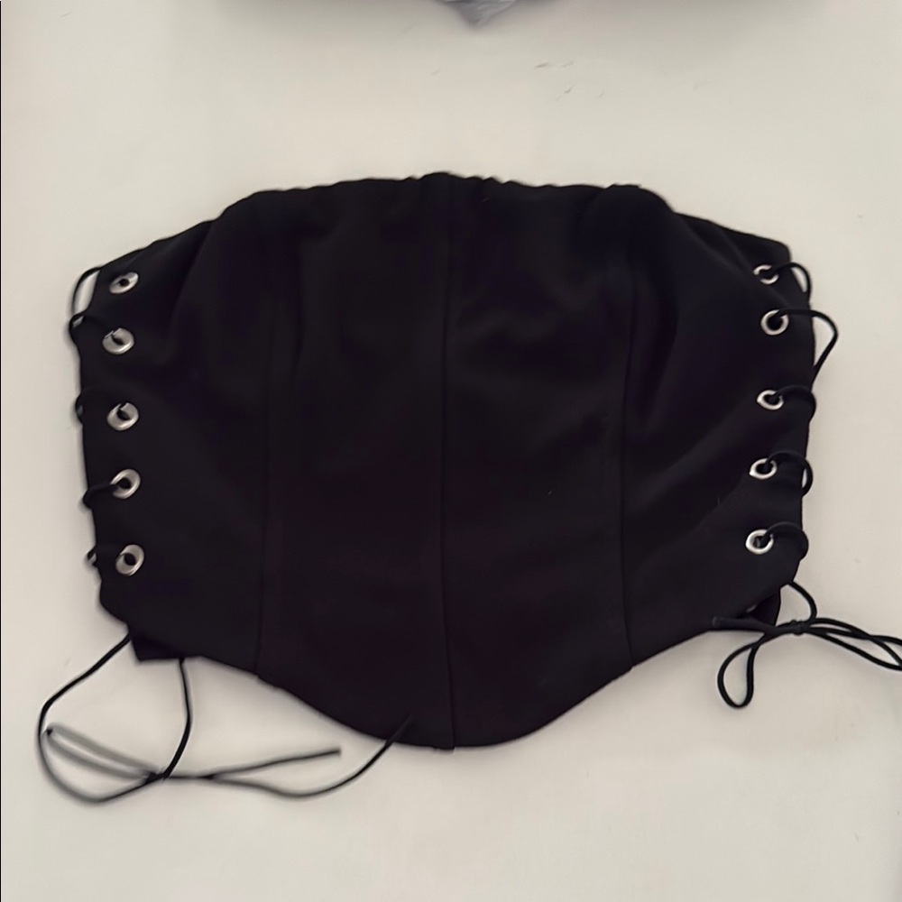 Princess Polly Black Crop Top with Lace-Up Details
